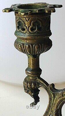 Chimera/Winged Dragon Candlestick, 19th Century. Napoleon III Era. Gilded Bronze.