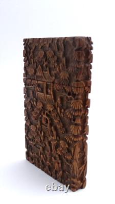 +China, Canton. Sandalwood Business Card Holder, Late 19th Century+