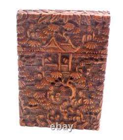 +China, Canton. Sandalwood Business Card Holder, Late 19th Century+