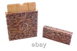 +China, Canton. Sandalwood Business Card Holder, Late 19th Century+