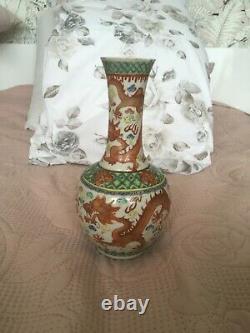 China Family Rose Era Guangxu XIX Century Dragon Vase Wucai Qing