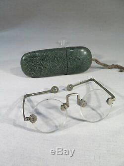 China Old Pair Of Glasses In Their Case In Green Galuchat Time XIX