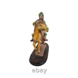 China statue 17th century Ming period yellow and green glazed stoneware Guandi on horseback