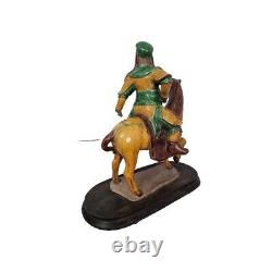 China statue 17th century Ming period yellow and green glazed stoneware Guandi on horseback