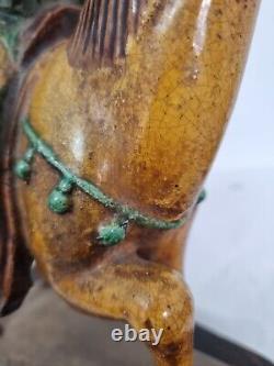 China statue 17th century Ming period yellow and green glazed stoneware Guandi on horseback