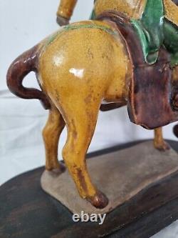 China statue 17th century Ming period yellow and green glazed stoneware Guandi on horseback