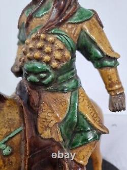 China statue 17th century Ming period yellow and green glazed stoneware Guandi on horseback