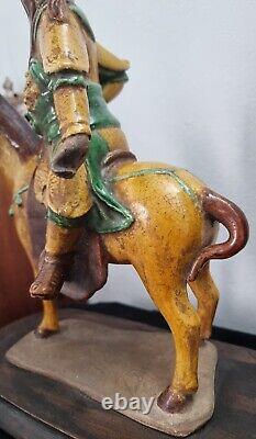 China statue 17th century Ming period yellow and green glazed stoneware Guandi on horseback