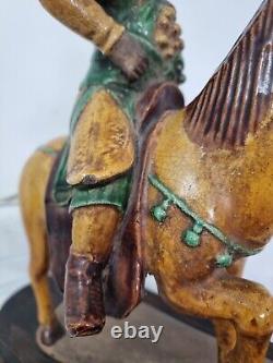 China statue 17th century Ming period yellow and green glazed stoneware Guandi on horseback