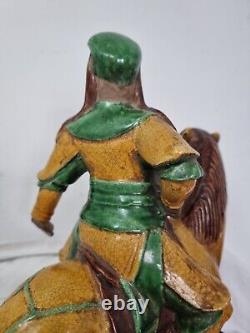 China statue 17th century Ming period yellow and green glazed stoneware Guandi on horseback