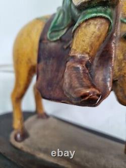 China statue 17th century Ming period yellow and green glazed stoneware Guandi on horseback