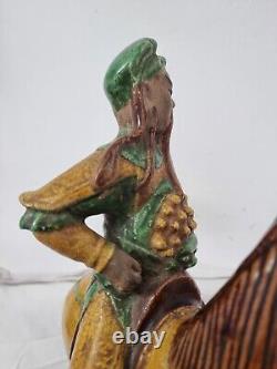 China statue 17th century Ming period yellow and green glazed stoneware Guandi on horseback