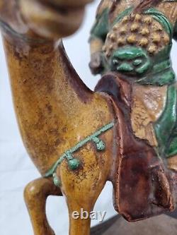 China statue 17th century Ming period yellow and green glazed stoneware Guandi on horseback