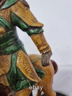 China statue 17th century Ming period yellow and green glazed stoneware Guandi on horseback