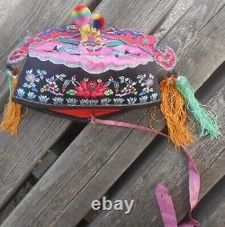 Chinese Hat Mio Child Antique Silk Embroidery Period Late Xixth