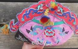 Chinese Hat Mio Child Antique Silk Embroidery Period Late Xixth