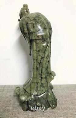 Chinese Musician Sculpture in Green Hard Stone, 19th Century
