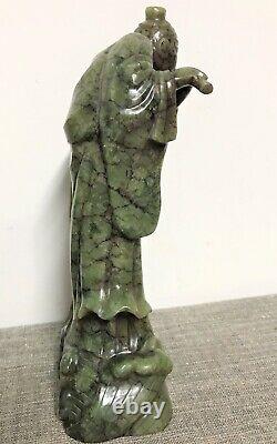 Chinese Musician Sculpture in Green Hard Stone, 19th Century