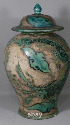 Chinese Potiche At The Green Dragon In Ceramic, Late 19th Century