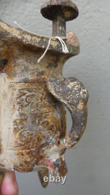 Chinese Tripod JUE Vase Ancient Bronze 19th Century Missing One Foot 19cm Height