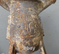 Chinese Tripod JUE Vase Ancient Bronze 19th Century Missing One Foot 19cm Height