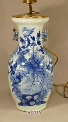 Chinese Vase Celadon And Blue In Phoenix And Peony Mounted In Lamp, Era Xixeem