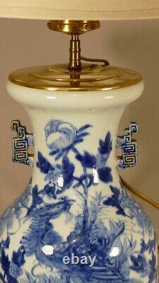 Chinese Vase Celadon And Blue In Phoenix And Peony Mounted In Lamp, Era Xixeem