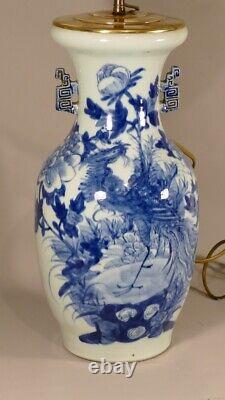 Chinese Vase Celadon And Blue In Phoenix And Peony Mounted In Lamp, Era Xixeem