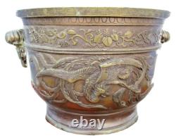 Chinese bronze cachepot, antique Chinese bronze art, phoenix, 19th century