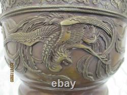 Chinese bronze cachepot, antique Chinese bronze art, phoenix, 19th century