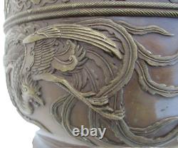 Chinese bronze cachepot, antique Chinese bronze art, phoenix, 19th century