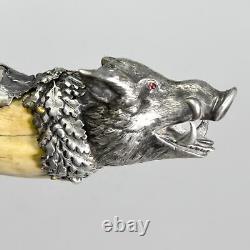 Cigarette Cut With Silver And Ruby Boar At The End Of The 19th Century Running