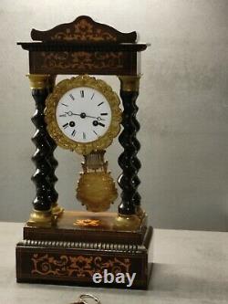 Clock Pendulum Portico Marquetry And Bronze 19th Epoch Napoleon III
