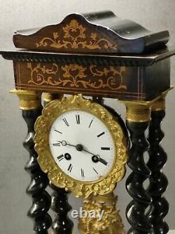 Clock Pendulum Portico Marquetry And Bronze 19th Epoch Napoleon III