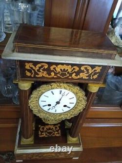 Clock Pendulum Portico Marquetry And Bronze 19th Epoch Napoleon III