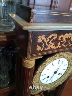 Clock Pendulum Portico Marquetry And Bronze 19th Epoch Napoleon III