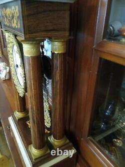 Clock Pendulum Portico Marquetry And Bronze 19th Epoch Napoleon III