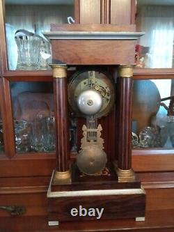 Clock Pendulum Portico Marquetry And Bronze 19th Epoch Napoleon III