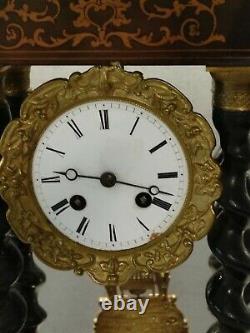 Clock Pendulum Portico Marquetry And Bronze 19th Epoch Napoleon III