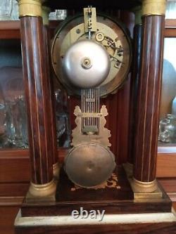 Clock Pendulum Portico Marquetry And Bronze 19th Epoch Napoleon III