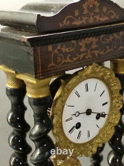 Clock Pendulum Portico Marquetry And Bronze 19th Epoch Napoleon III