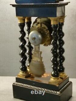 Clock Pendulum Portico Marquetry And Bronze 19th Epoch Napoleon III