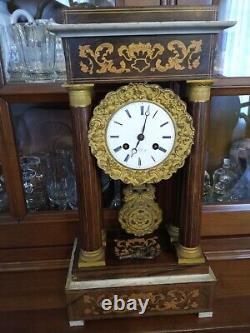 Clock Pendulum Portico Marquetry And Bronze 19th Epoch Napoleon III