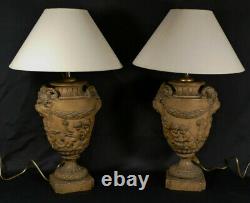 Clodion, Pair Of Urnes In Cuite Earth Mounted In Lamps, Era Late Xixth