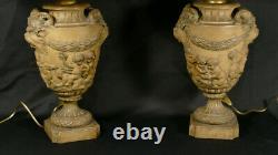 Clodion, Pair Of Urnes In Cuite Earth Mounted In Lamps, Era Late Xixth