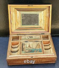 Coffret A Couture Articles Marquetry De Paille Decor Maritime Epoque Xixeme