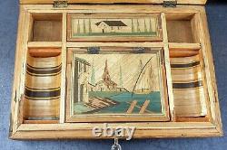 Coffret A Couture Articles Marquetry De Paille Decor Maritime Epoque Xixeme