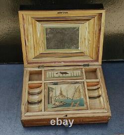 Coffret A Couture Articles Marquetry De Paille Decor Maritime Epoque Xixeme