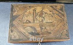 Coffret A Couture Articles Marquetry De Paille Decor Maritime Epoque Xixeme