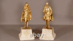 Colbert And Fouquet, Pair Of Statuettes In Bronze Doré Era Xixth